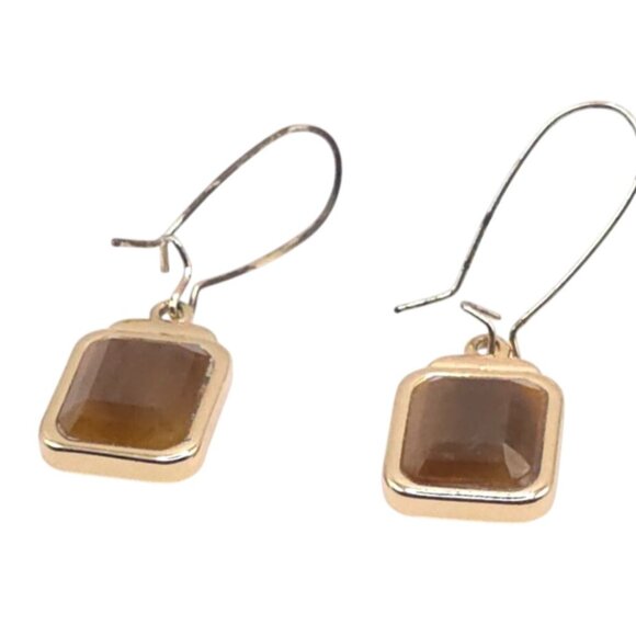 Unbranded Jewelry - Gold-Plated Drop Earrings With Rectangular Brown Gemstone Accents